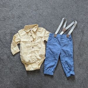 Cat & Jack Plaid Button Down Shirt and Chino Pants Baby Boy 6-9 months